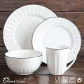 Venda quente 16pcs gravado conjunto de jantar de porcelana branca